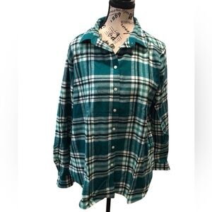 NWT Ann Taylor Loft Medium Flannel Plaid Shirt Green Black White Button Up